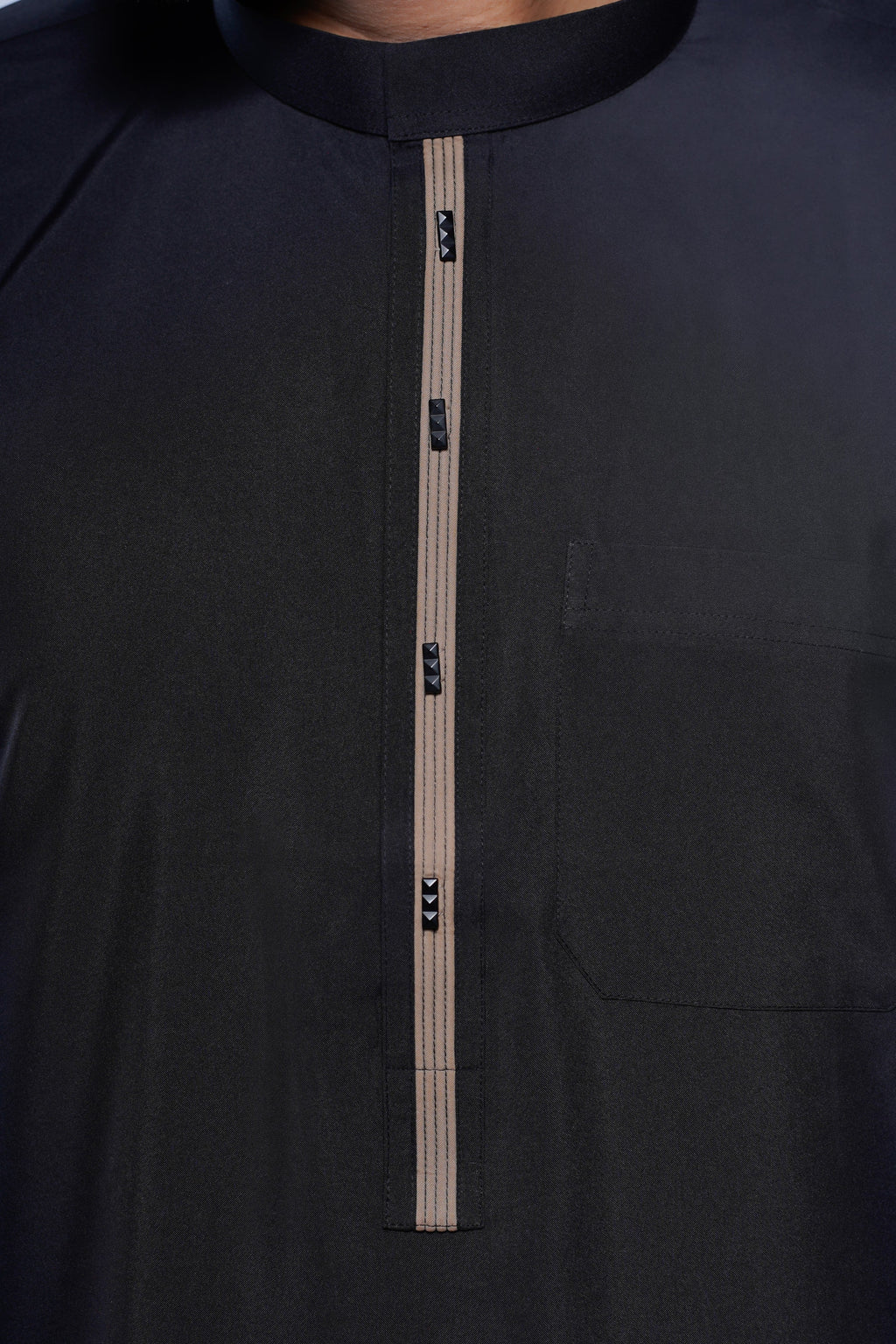 Band Collar Jubba With Velvet Stripe Design