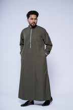 Band Collar Jubba With Velvet Stripe Design