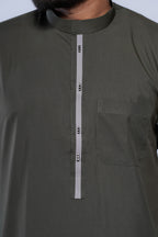 Band Collar Jubba With Velvet Stripe Design