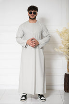 Navy Omani Round Neck Jubba with V Neck Stitched Embroidery