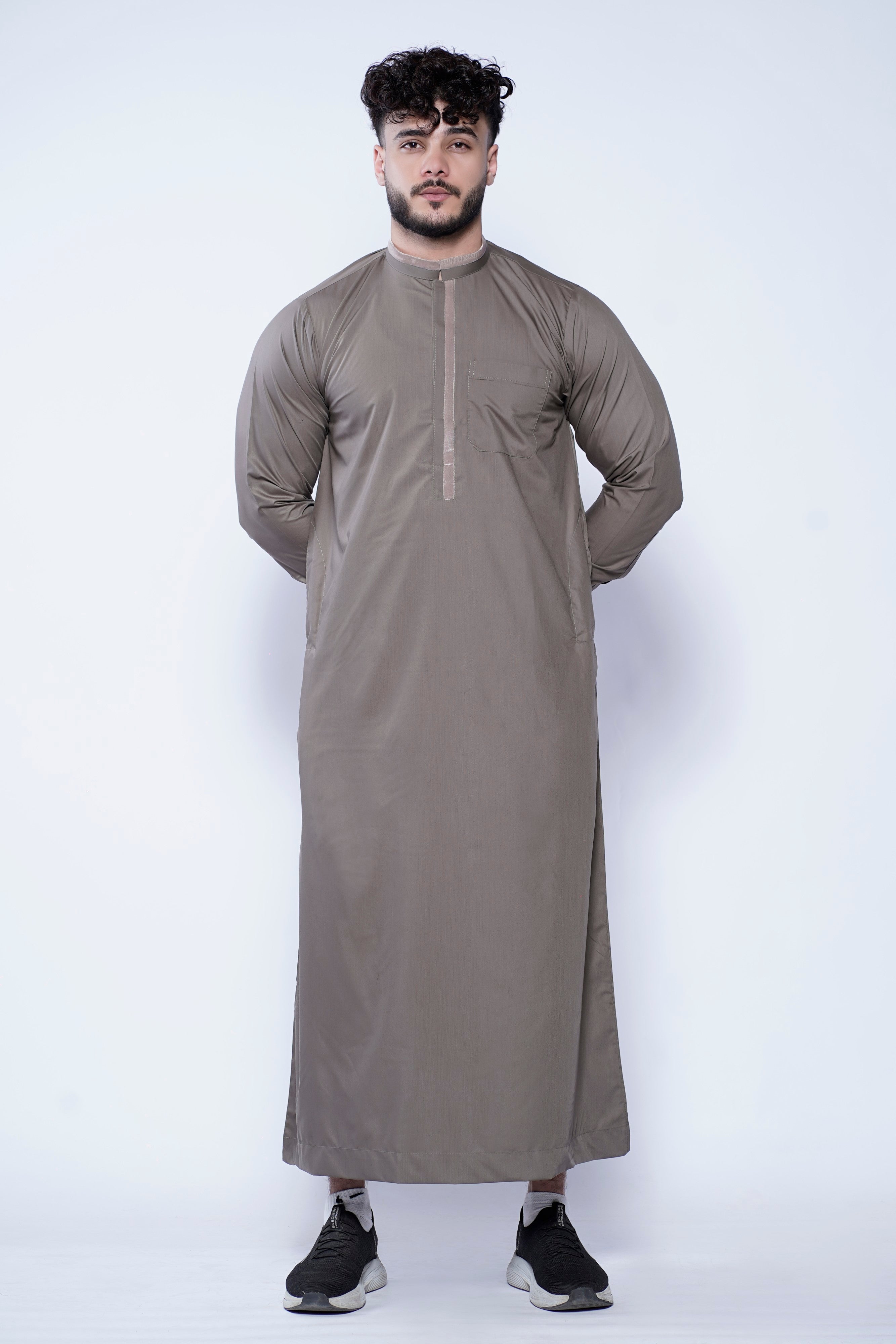 Band Collar Jubba With Velvet Details