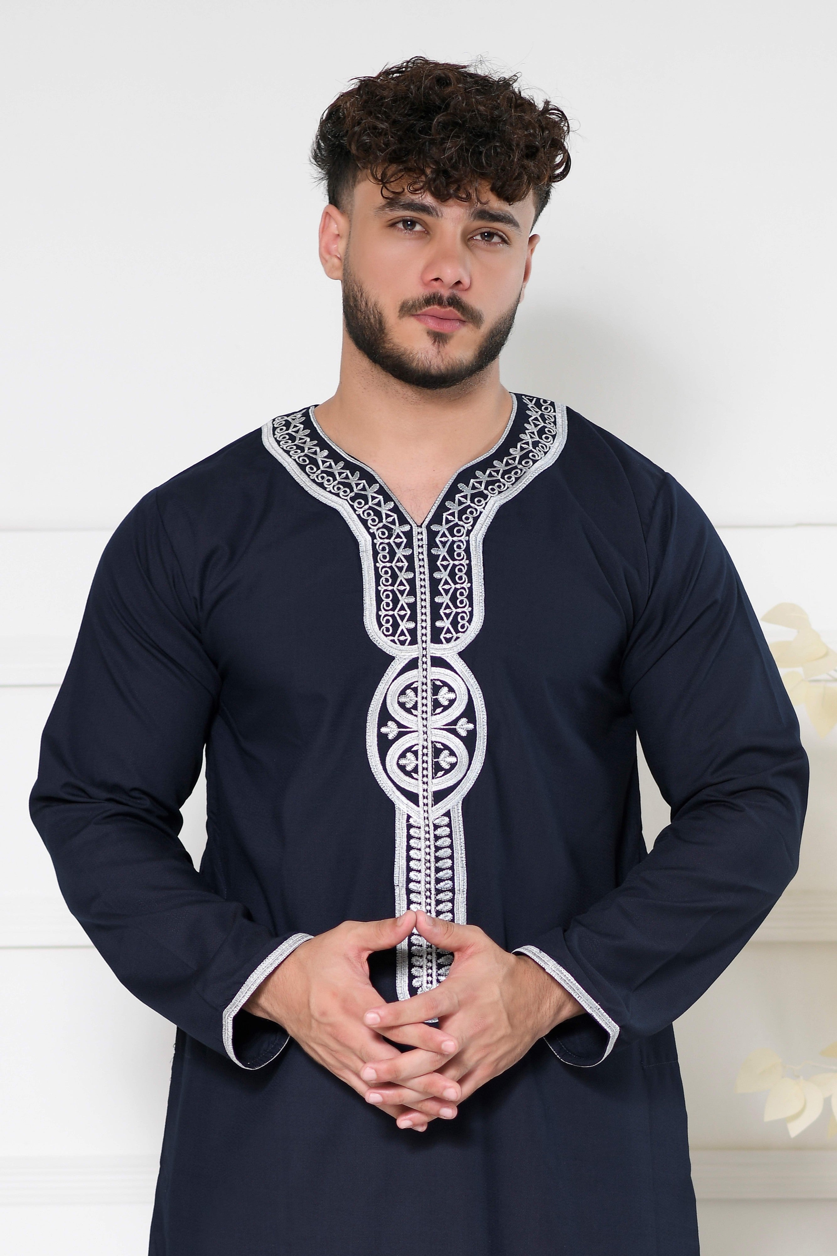 Black Moroccan Embroidered Full Sleeve Jubba