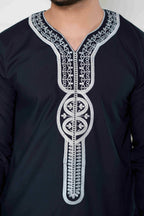 Black Moroccan Embroidered Full Sleeve Jubba