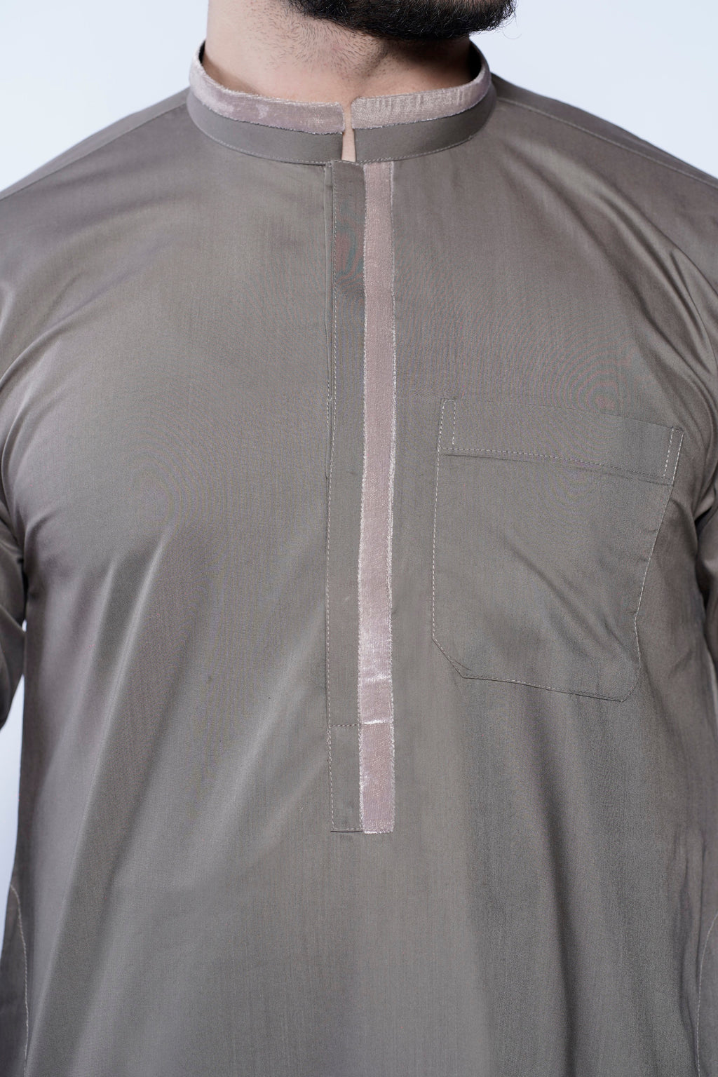 Band Collar Jubba With Velvet Details