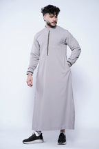 Band Collar Jubba With Velvet Stripe Design