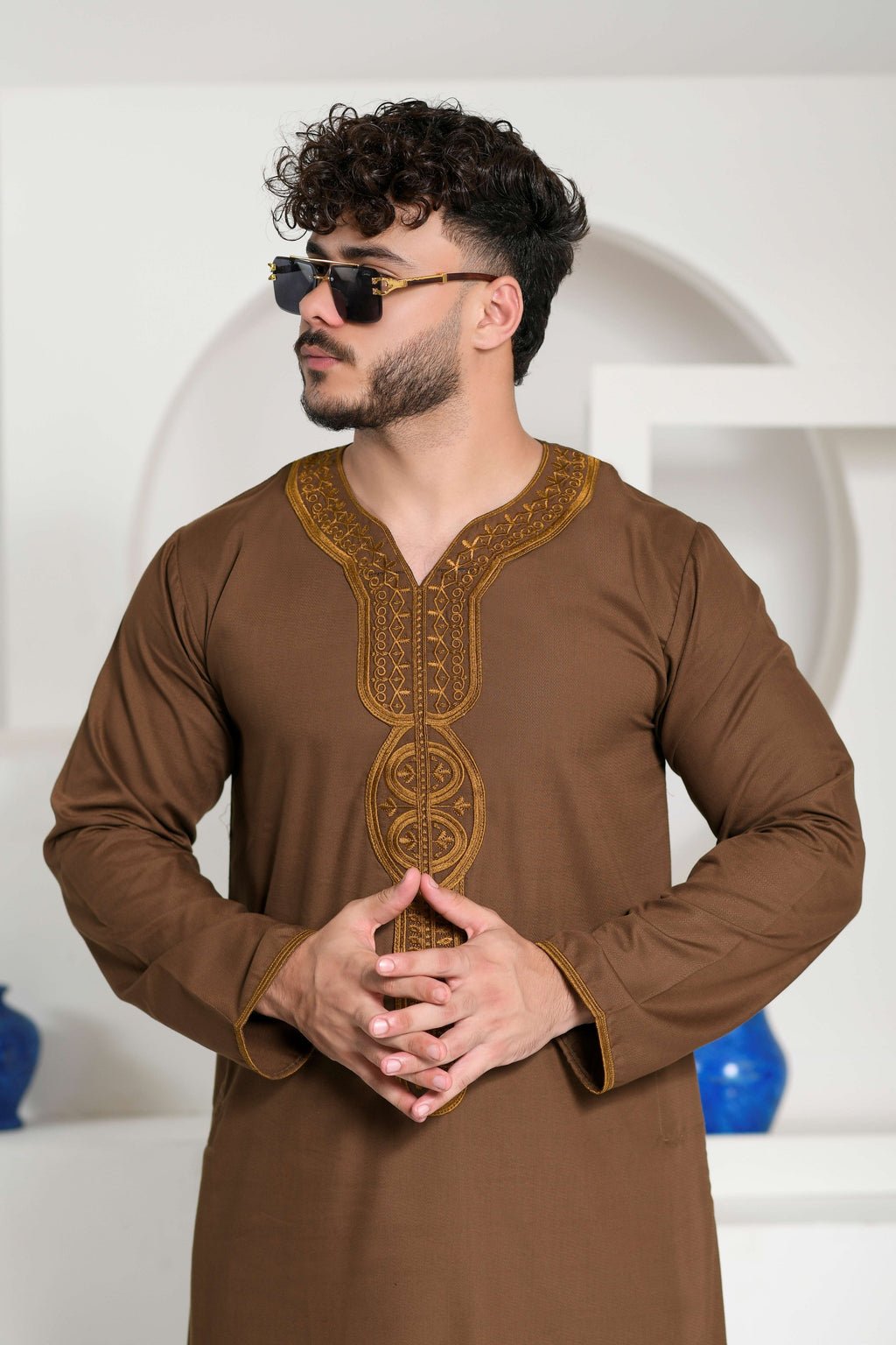 Black Moroccan Embroidered Full Sleeve Jubba