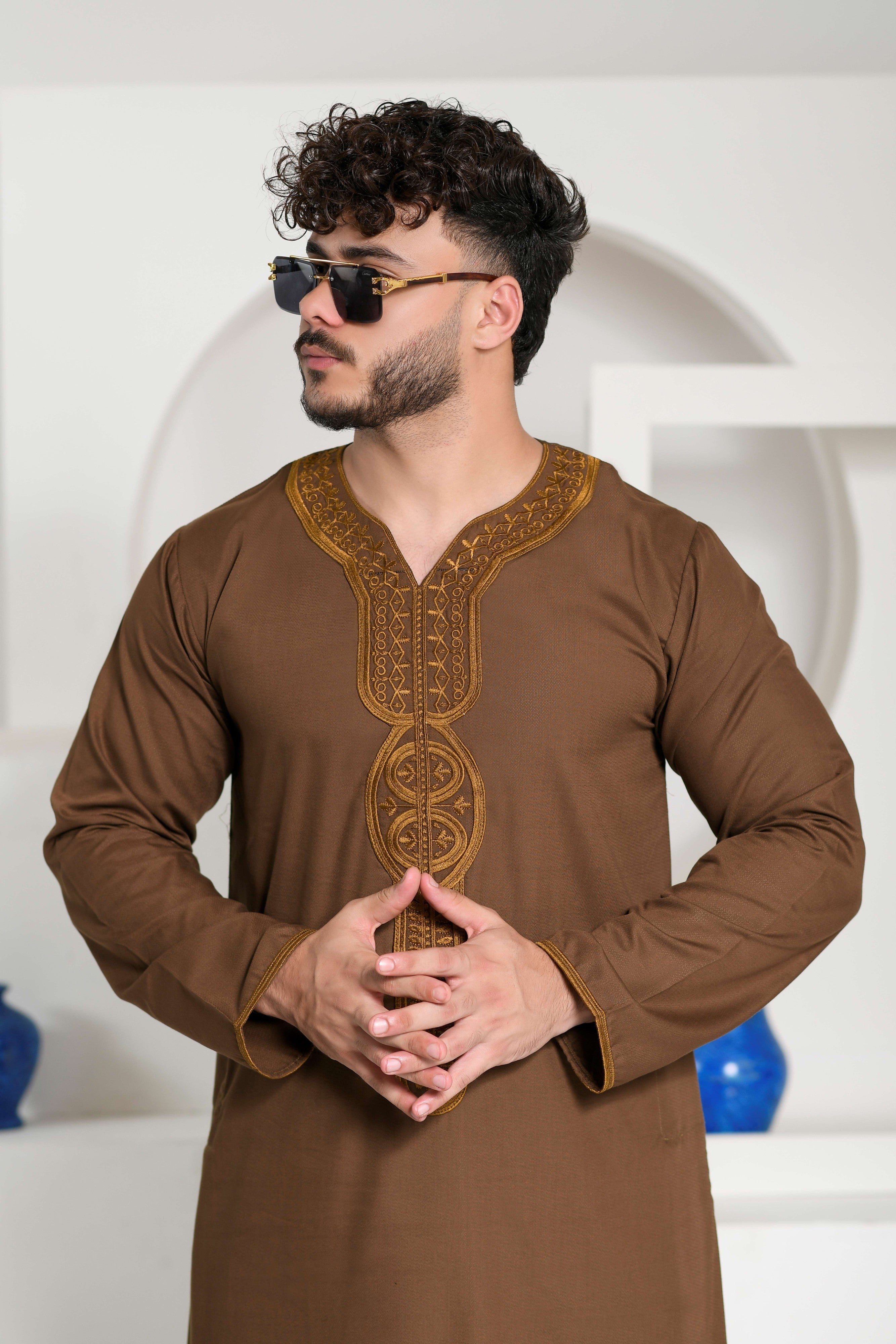 Black Moroccan Embroidered Full Sleeve Jubba