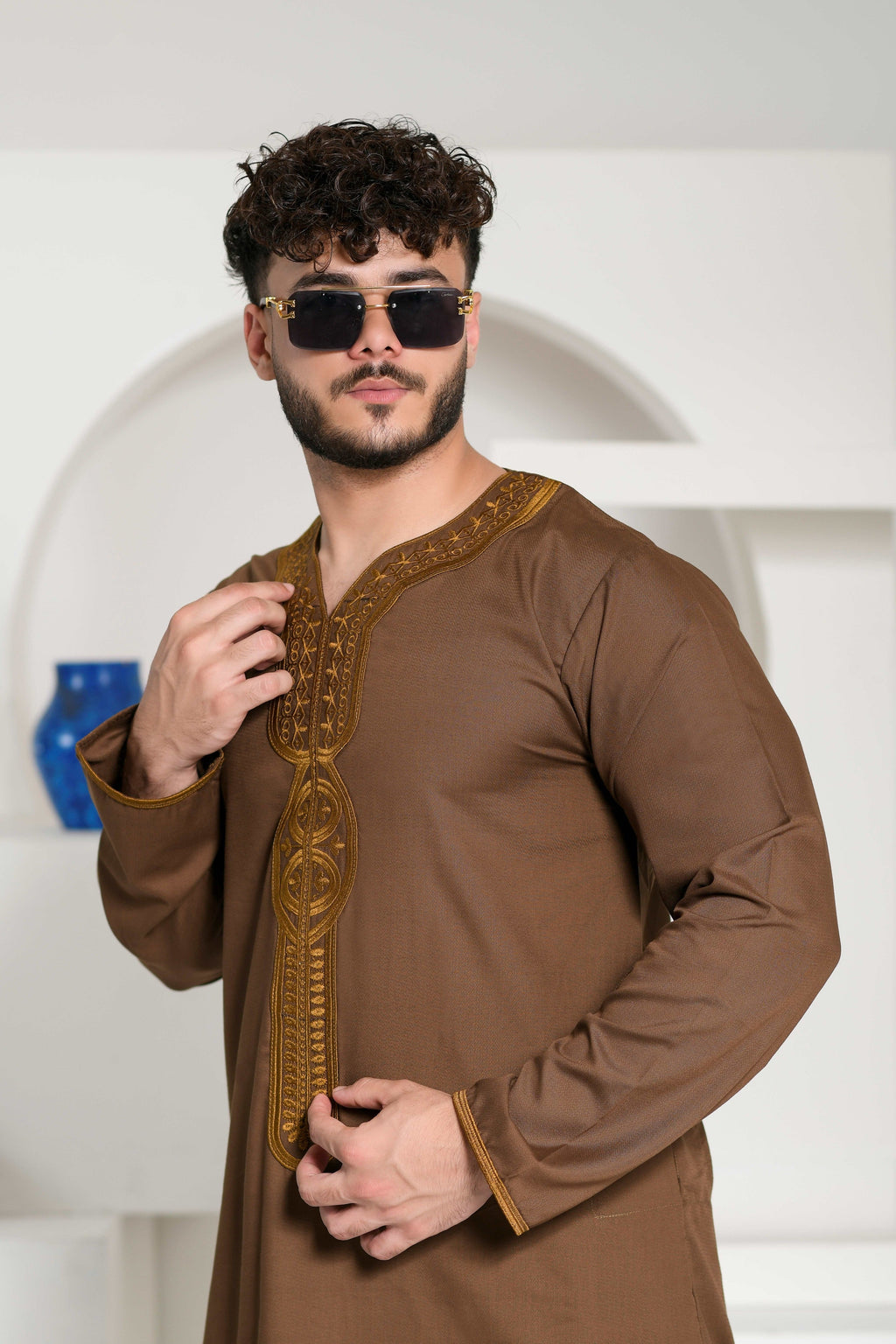 Black Moroccan Embroidered Full Sleeve Jubba