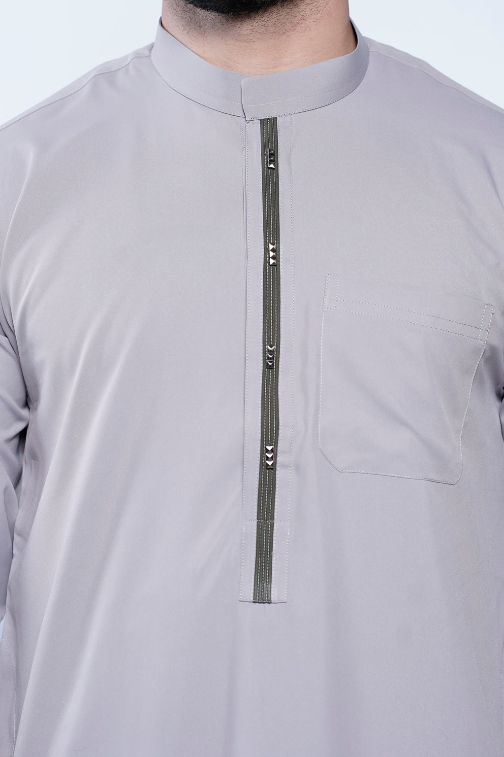 Band Collar Jubba With Velvet Stripe Design