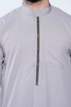 Band Collar Jubba With Velvet Stripe Design