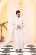 Beige Omani Long Sleeve Jubba Beaded Details