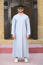 Beige Omani Long Sleeve Jubba Beaded Details