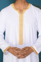 White Omani Jubba with Gold Embroidery