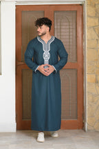 Black Moroccan Embroidered Full Sleeve Jubba