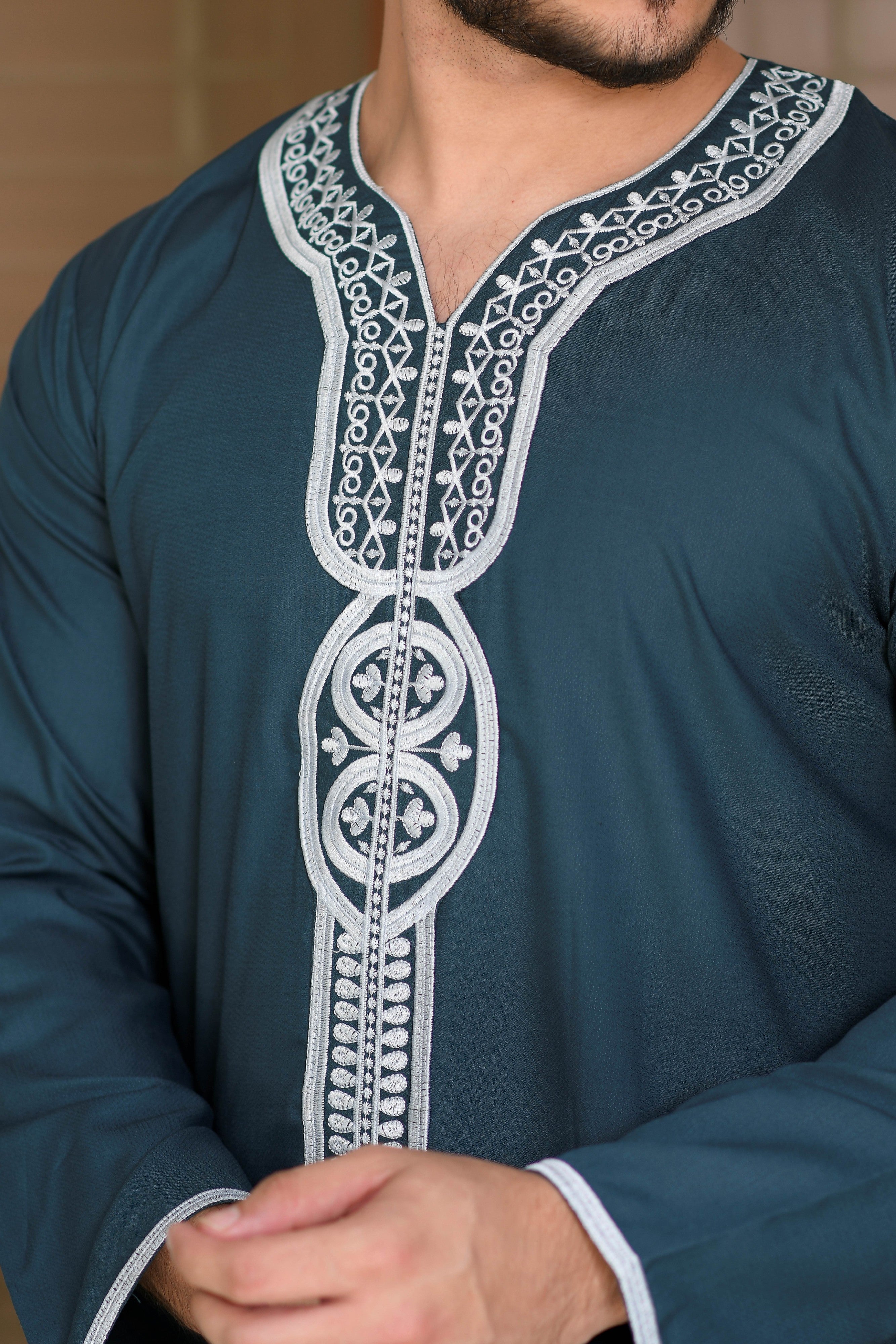 Black Moroccan Embroidered Full Sleeve Jubba