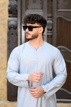 Beige Omani Long Sleeve Jubba Beaded Details