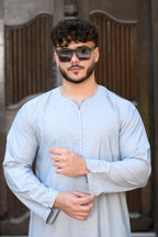 Beige Omani Long Sleeve Jubba Beaded Details