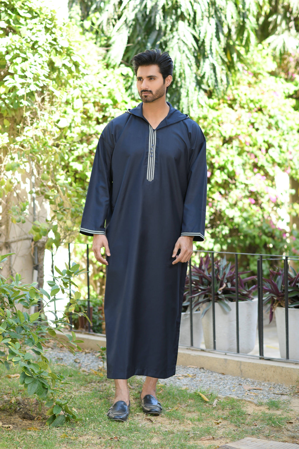 Blue Hooded Long Sleeve Jubba with Pockets