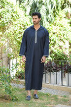 Blue Hooded Long Sleeve Jubba with Pockets
