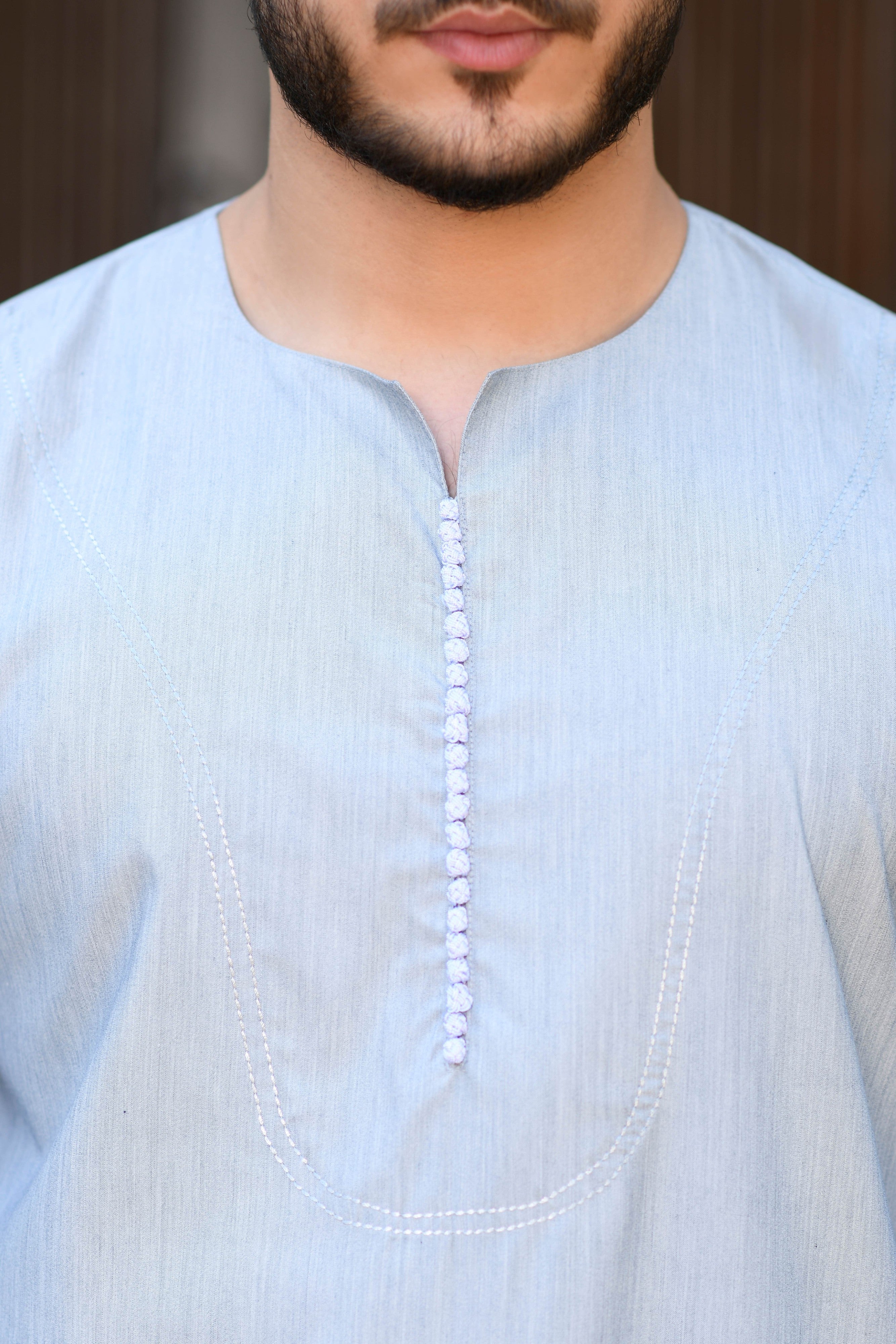 Beige Omani Long Sleeve Jubba Beaded Details