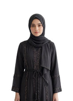 Women's Embellished Abaya with Floral Laces Belt