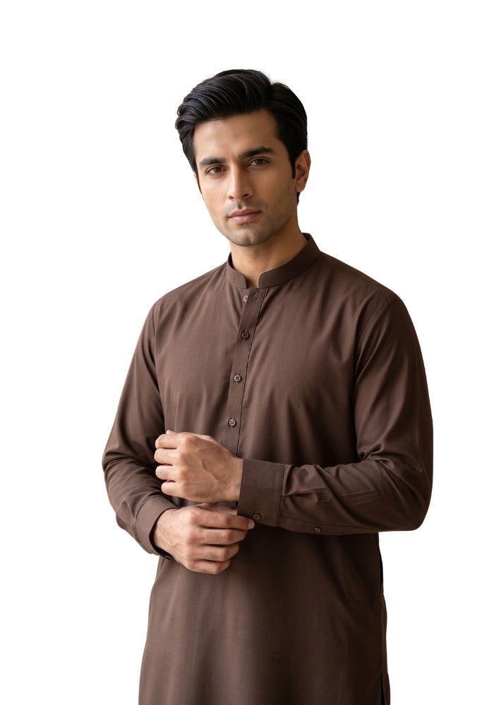 Men's Elegant Brown Two Piece Shalwar Kameez Set