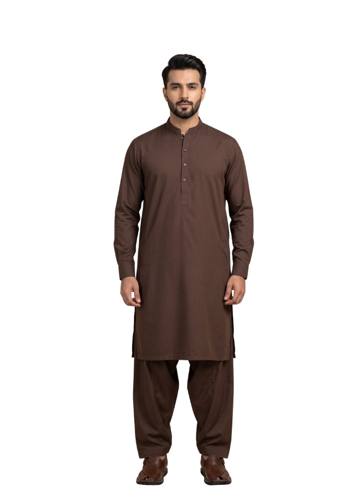 Men's Elegant Brown Two Piece Shalwar Kameez Set