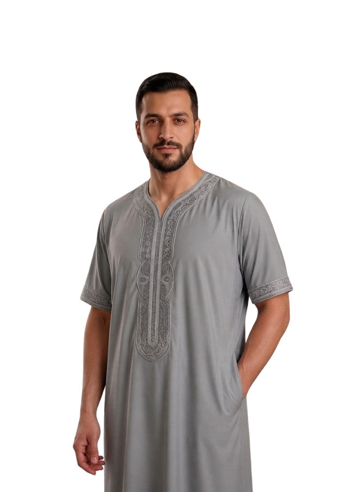 Half Sleeves Moroccan Thobes For Men -Dark Grey