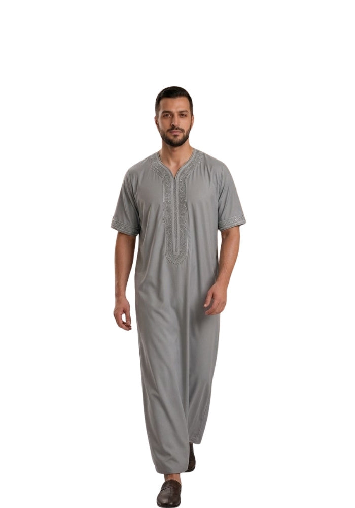 Half Sleeves Moroccan Thobes For Men -Dark Grey