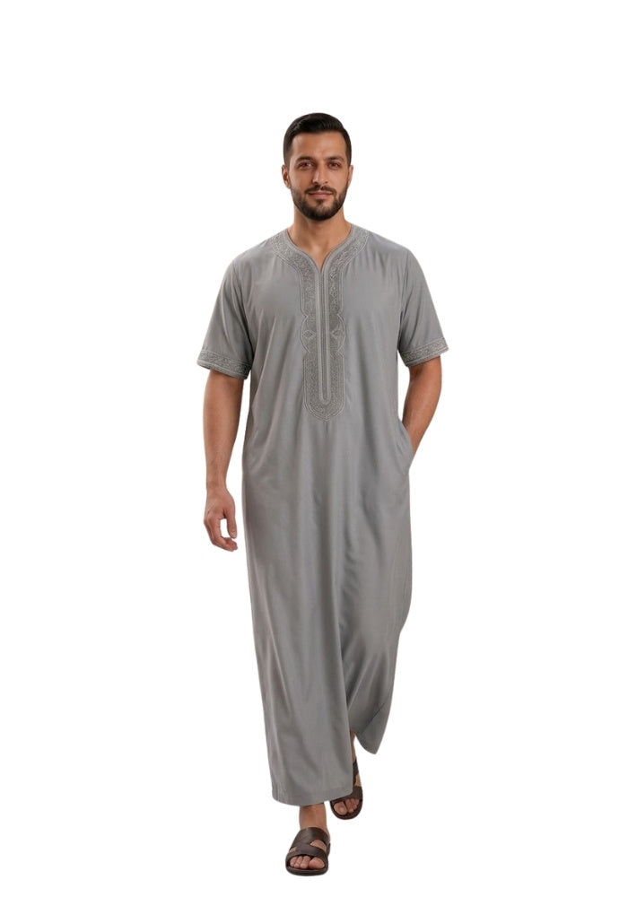 Half Sleeves Moroccan Thobes For Men -Dark Grey