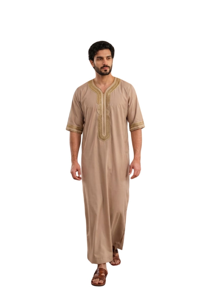 Half Sleeves Moroccan Thobes For Men -Beige