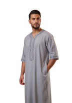 Half Sleeves Moroccan Thobes For Men -Light Grey