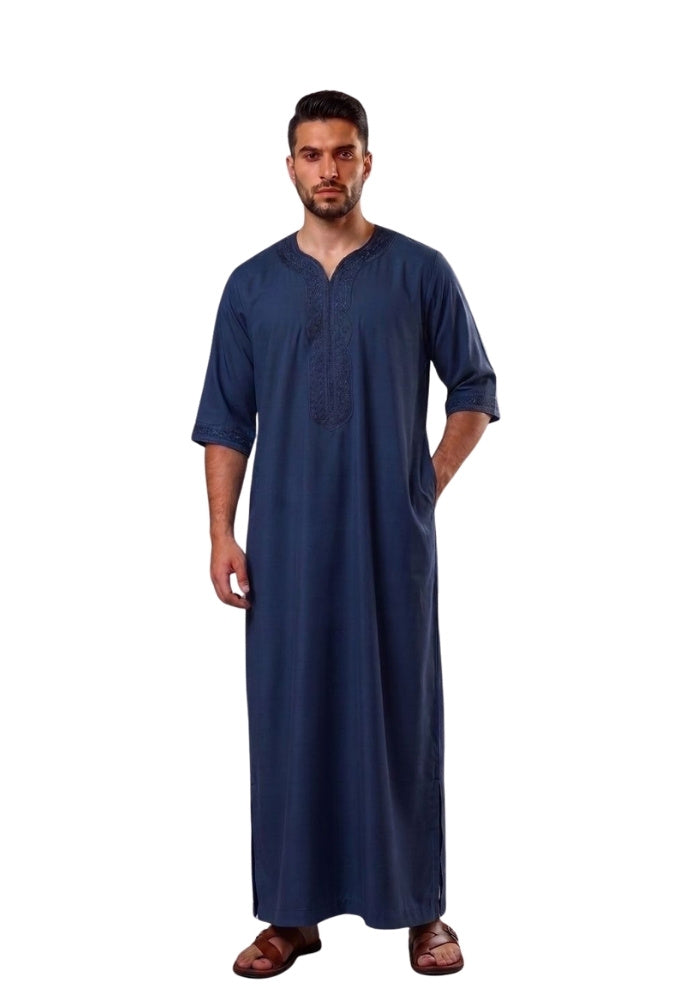 Half Sleeves Moroccan Thobes For Men -Blue
