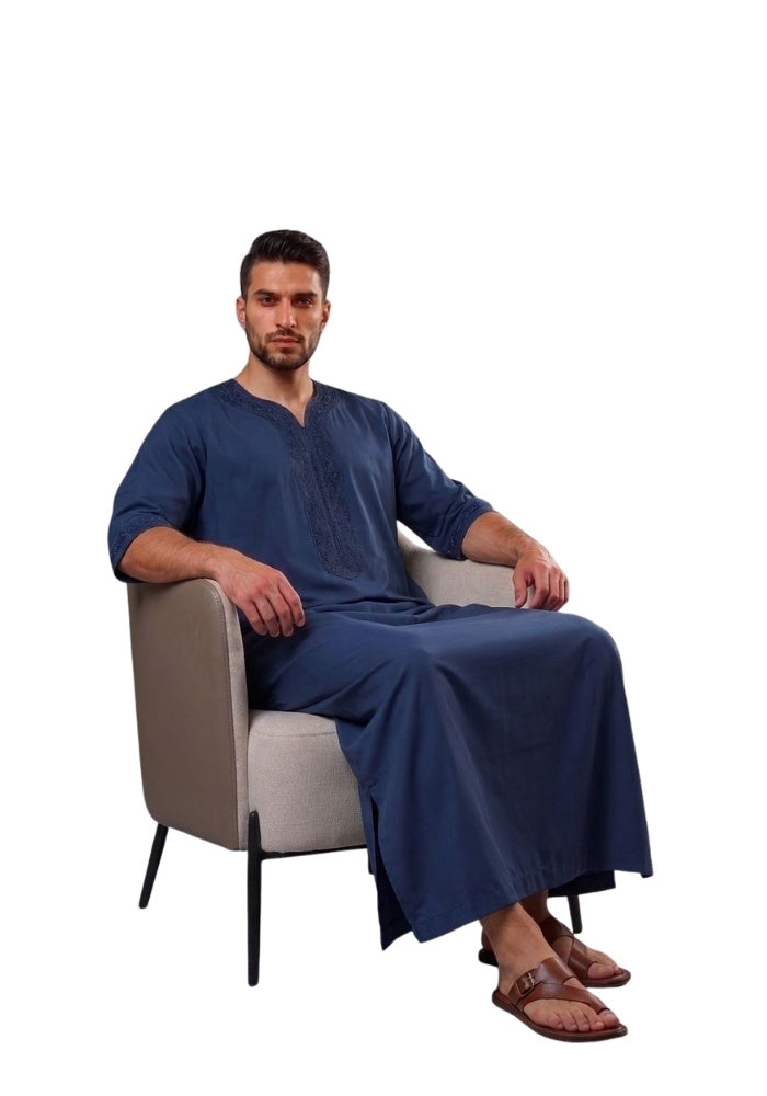 Half Sleeves Moroccan Thobes For Men -Blue