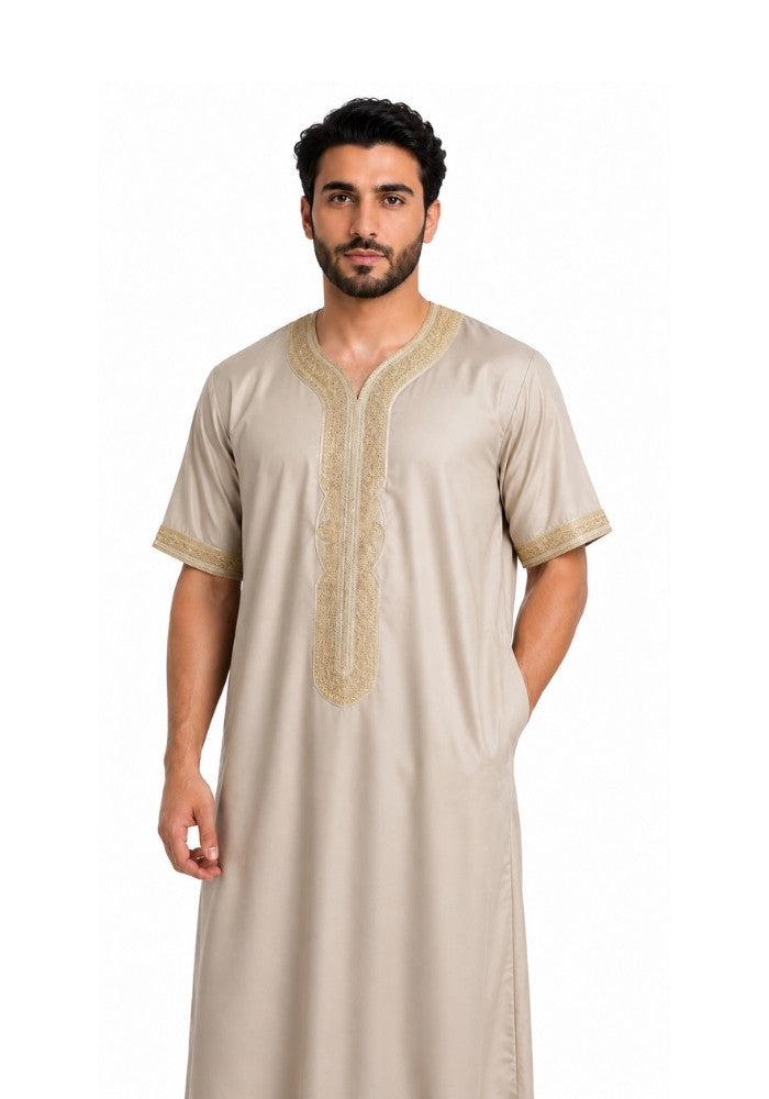 Half Sleeves Moroccan Thobes For Men -Skin