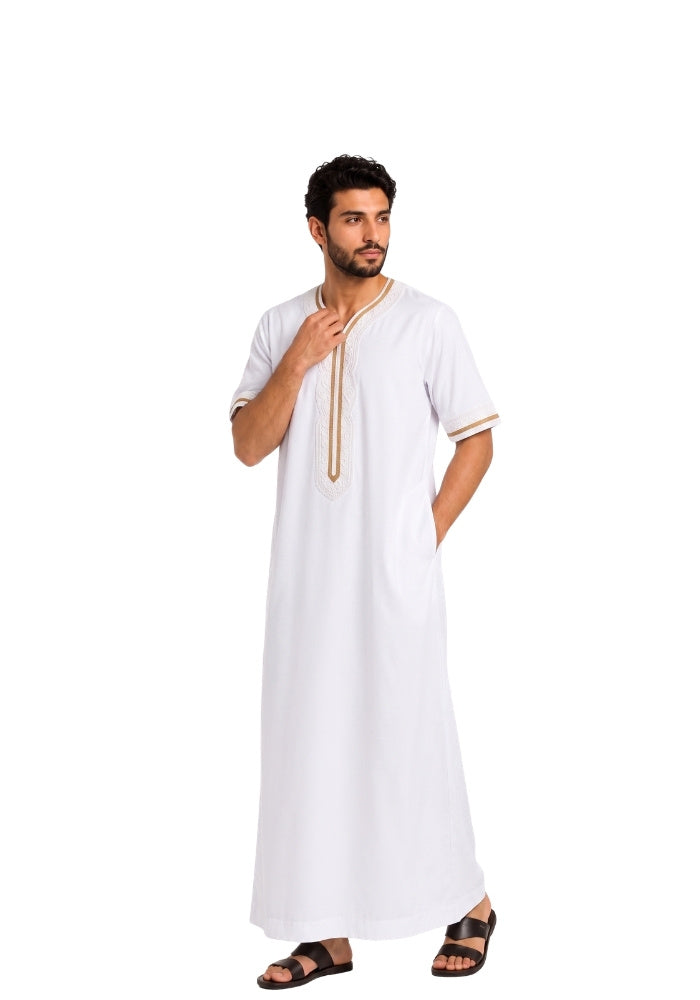 Half Sleeves Moroccan Thobes For Men -White