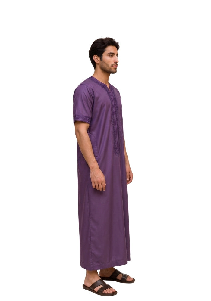 Half Sleeves Moroccan Thobes For Men -Purple