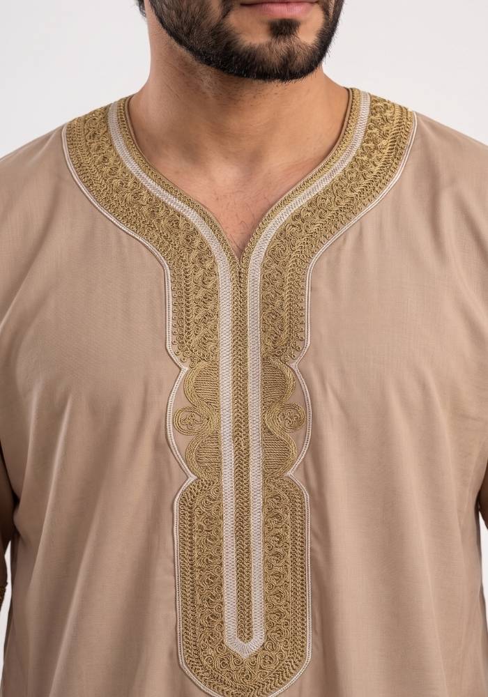 Half Sleeves Moroccan Thobes For Men -Beige