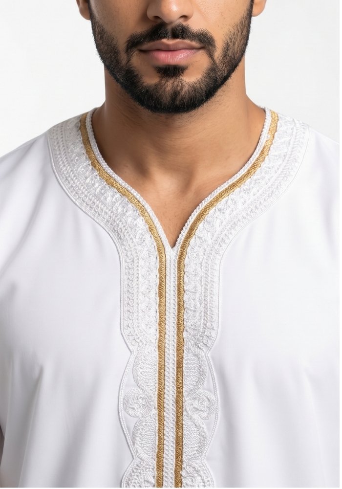 Half Sleeves Moroccan Thobes For Men -White