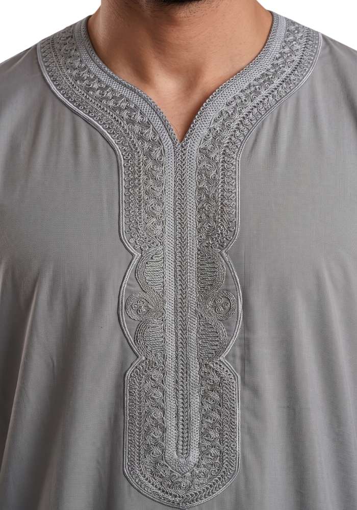 Half Sleeves Moroccan Thobes For Men -Dark Grey