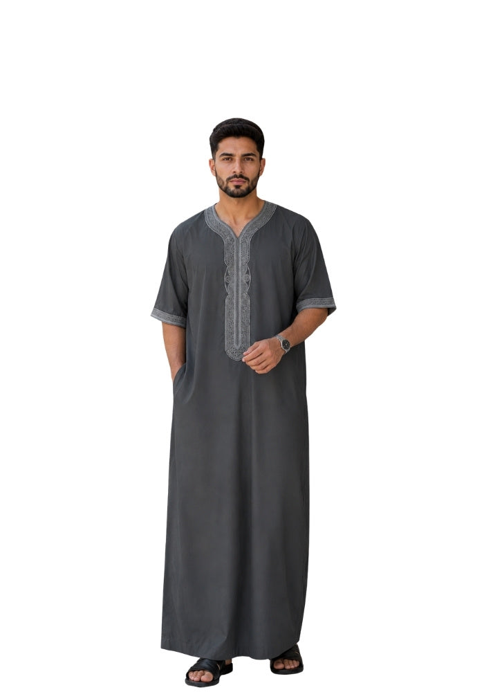 Charcoal Grey Half Sleeves Moroccan Thobe For Men