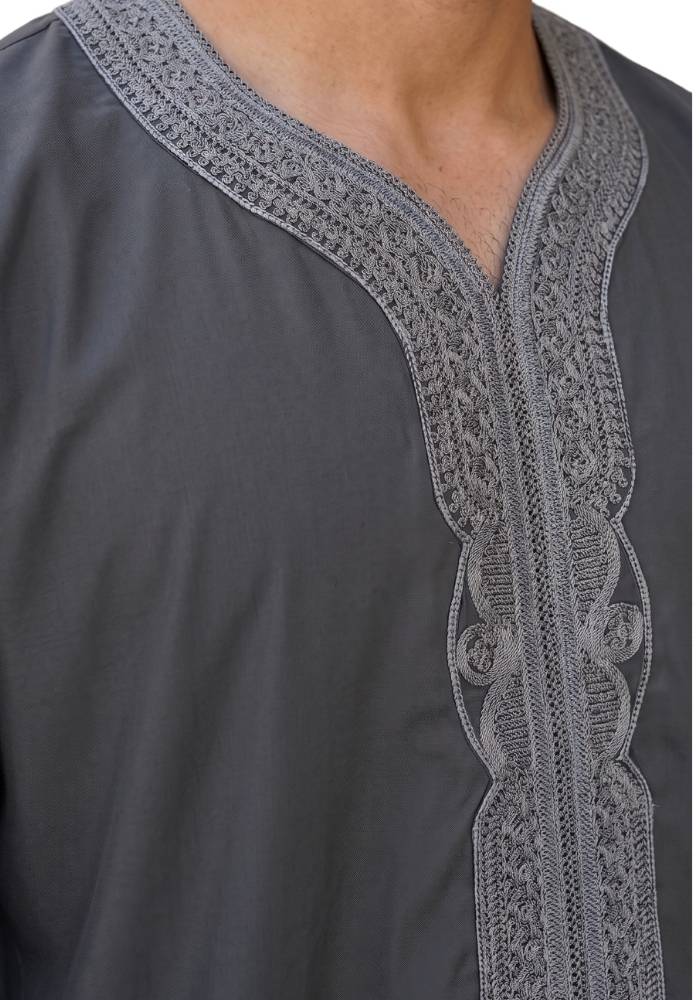 Charcoal Grey Half Sleeves Moroccan Thobe For Men
