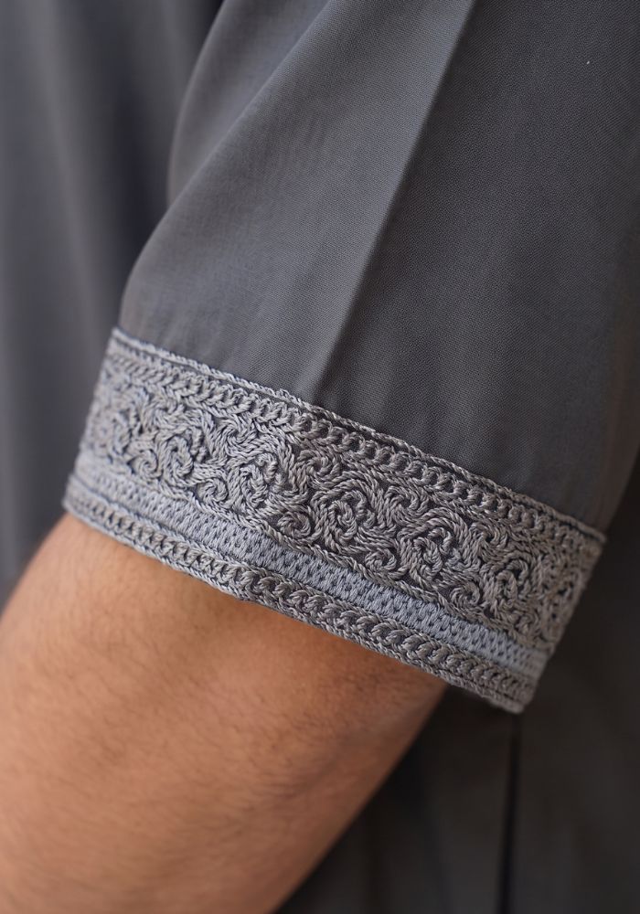 Charcoal Grey Half Sleeves Moroccan Thobe For Men