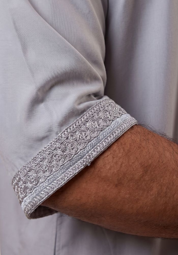 Half Sleeves Moroccan Thobes For Men -Light Grey