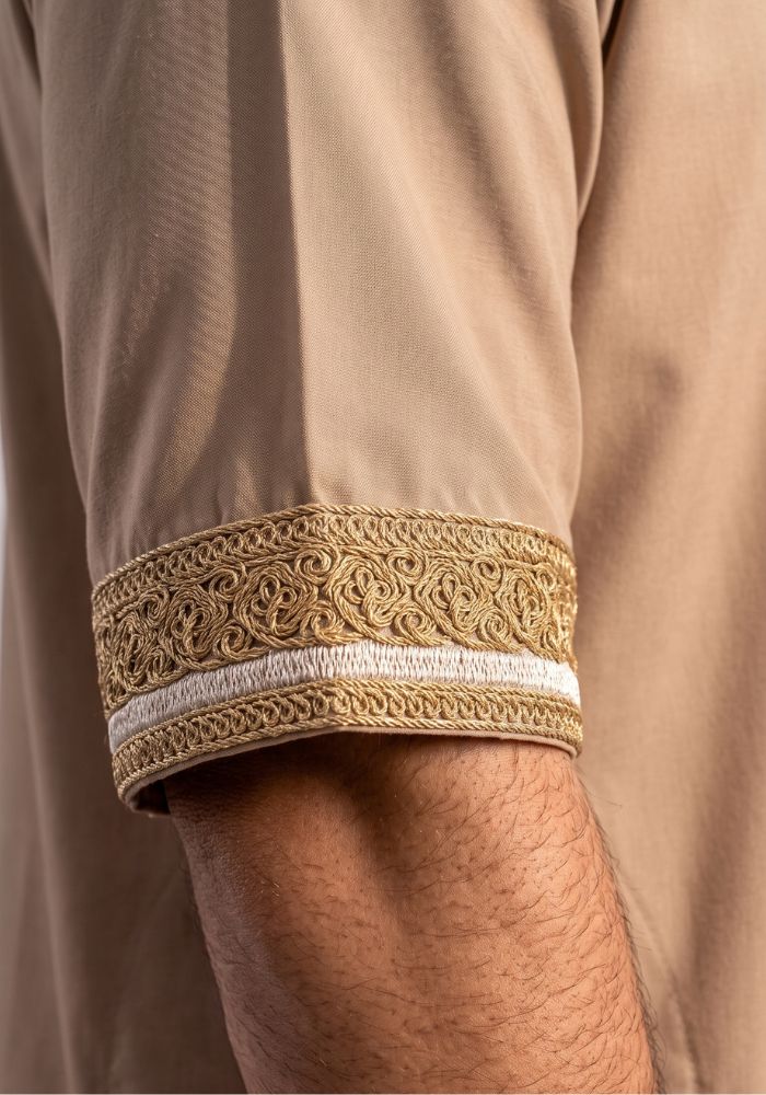 Half Sleeves Moroccan Thobes For Men -Beige