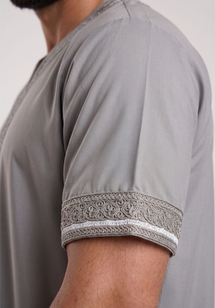 Half Sleeves Moroccan Thobes For Men -Dark Grey