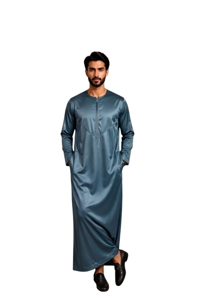 Mens Shiny Emirati / Omani Thobe -Teal Blue