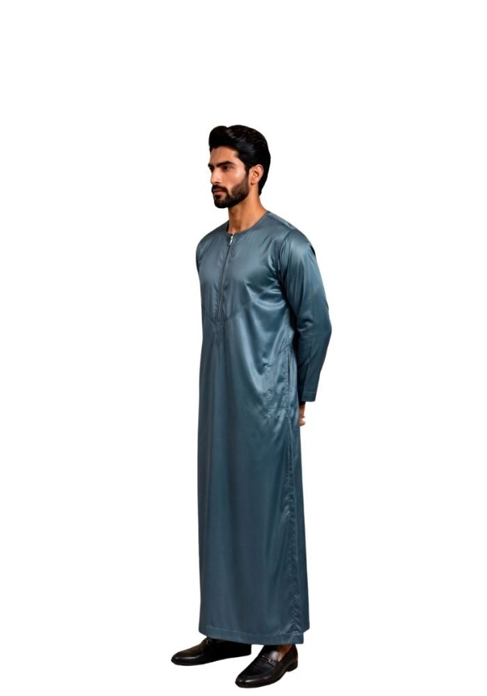 Mens Shiny Emirati / Omani Thobe -Teal Blue