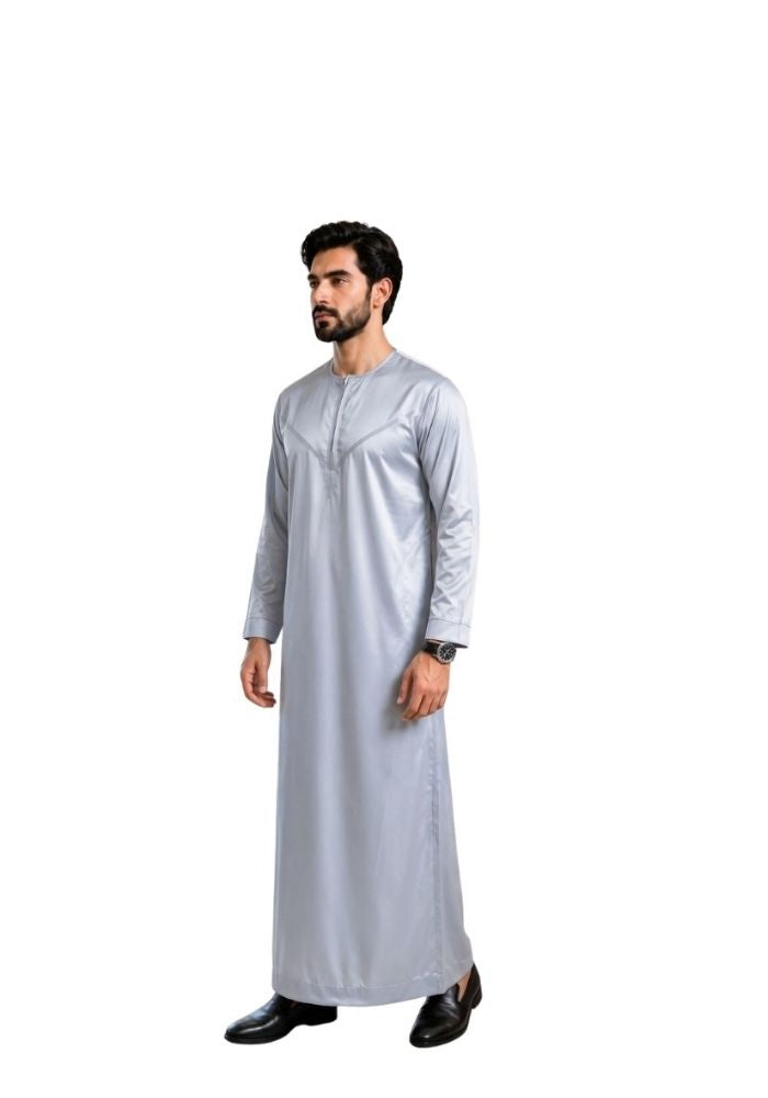 Mens Shiny Emirati / Omani Thobe -Sky Blue