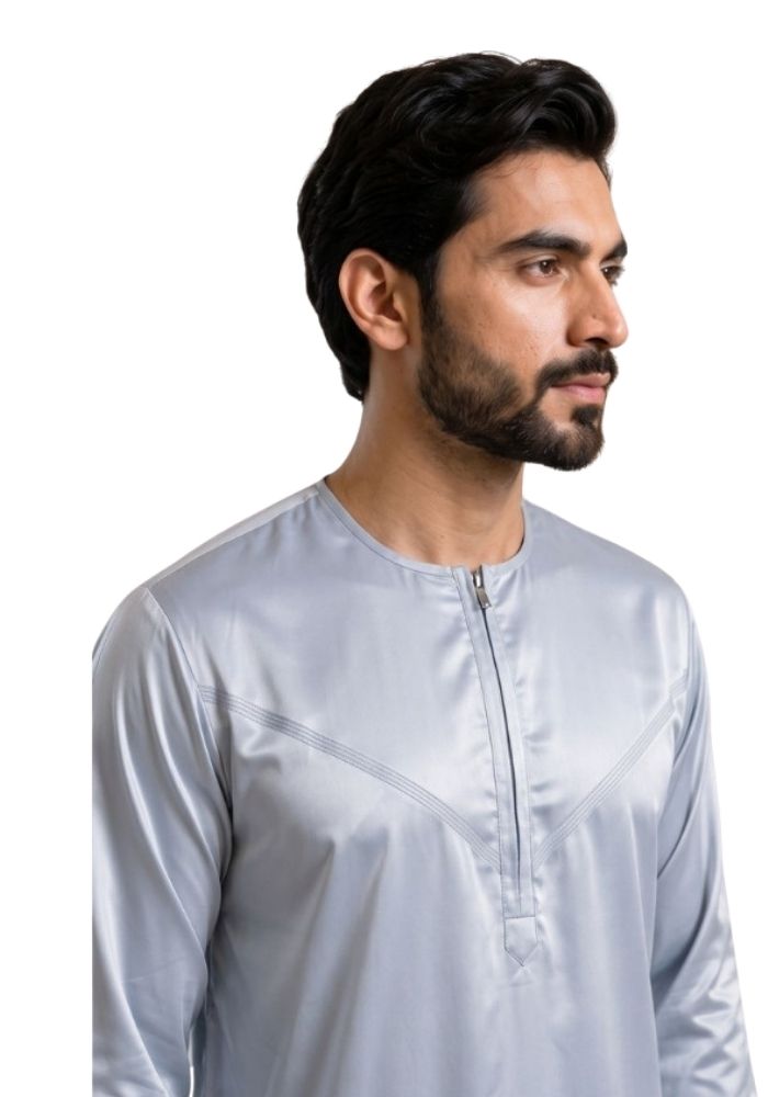Mens Shiny Emirati / Omani Thobe -Sky Blue